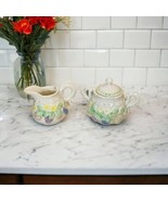 Miniature Ceramic Pastel  Vintage Painted Fruit Sugar Bowl Creamer Set 2... - $32.11 CAD