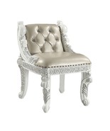 Vanaheim Vanity Stool, Beige Faux Leather &amp; Antique White Finish - $11,848.98 MXN