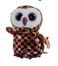 Plush Toy TY CHECKS The Owl 6&quot; Flippables Beanie Boos Sequins New - £11.00 GBP