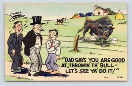 Comic Dad Says You are Good at Thowin the Bull So Do It UNP Linen Postcard N5 - £5.57 GBP