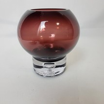 Purple Amethyst Blown Art Glass Vase Candle Votive Air Bubble Clear Base 5&quot; EUC - £12.51 GBP
