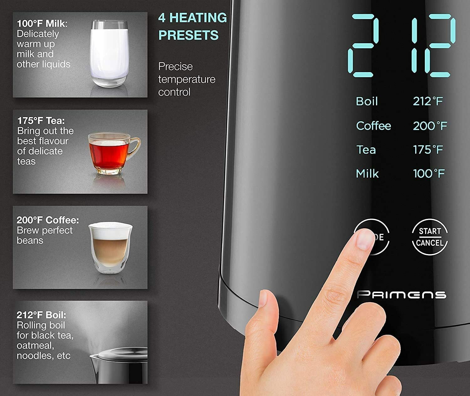 Primens PR-1002 LED Stainless Inner Wall Electric Kettle Coffee Tea Pot  Item image 3