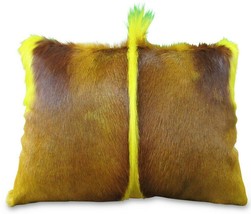 Yellow Springbok Skin Pillowe: 14x18&quot; Yellow Dyed / Brown Sprinbok Pillow #216 - £157.45 GBP