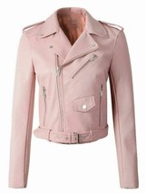 Fashionable Women&#39;s Festive Pink Leather Jacket Lambskin Genuine Motorcycle - £85.77 GBP