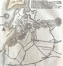 Map Battle Plan Long Island NY 1845 Woodcut Print Victorian Revolution D... - $39.99