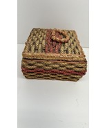 Vintage 1960s Pink Woven Wicker Sewing Basket Box Silk Satin Lining - €17,09 EUR