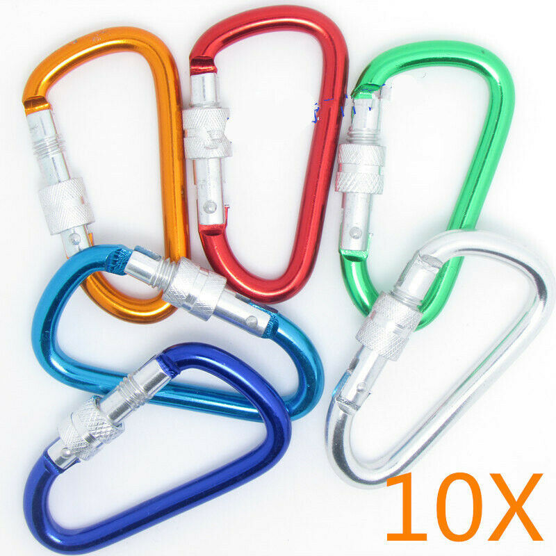 10x Outdoor Steel D-Ring Screw Locking Carabiner Hook Clip Climbing Keyc... - $8.90