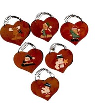 Set Of 6 Metal Christmas Tree Ornaments Heart Shape Rustic Vintage Tin Holiday - £14.86 GBP