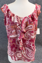 Liz Claiborne Shirt Womens 14 Pink Paisley Blouse Polyester Ruffled Scoop Neck - £15.56 GBP