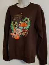 90s Y2K Jerzees sweatshirt Small Crew Neck Country Harvest Pumpkin Birds NuBlend - £7.90 GBP