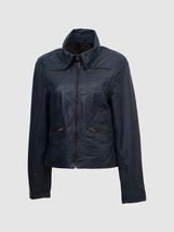 New Dark Blue Color Leather Jacket 4 Women Shirt Collar Four Pockets wit... - $199.99
