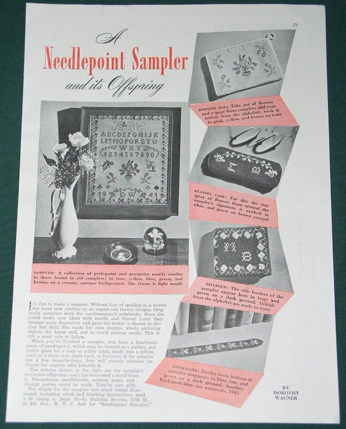 Primary image for Needlepoint Sampler Good Housekeeping Magazine Ad Vintage 1941