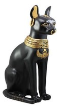 Ebros Large Egyptian Sitting Cat Bastet Statue In Black And Gold Finish 20&quot;Tall - £98.66 GBP