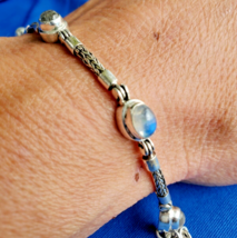 Moonstone Byzantine 925 Sterling Silver Bracelet Woven Braided Chain 7.5... - $213.75