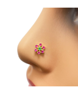 22ct Yellow Gold Floral Shaped Red &amp; Green Gemstone Nose Pin/Stud 5.9mm ... - $184.23 CAD