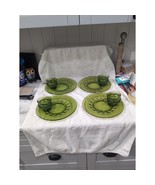 Indiana Glass Green Kings Crown Thumbprint Coffee &amp; Snack Plates, Vtg Se... - $59.74 CAD