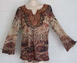 Chico&#39;s 2 Large Beaded Embroidered Persian Bell Sleeve Knit top - £12.35 GBP