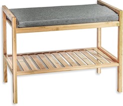 Bamboo Wood Shoe Storage Bench, Natural, By Trademark Innovations. - £35.94 GBP