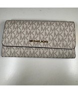 Michael Kors Jet Set Signature Brown Leather Zip Clutch Wallet MK Logo - $34.99