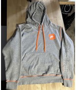 Men&#39;s Nike Pullover Just Do It Sleeve Hit Fleece Hoodie Grey Orange Jack... - £24.39 GBP