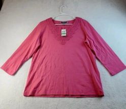 Karen Scott T Shirts Top Womens Size Large Pink Cotton Long Sleeve Round Neck - £13.94 GBP