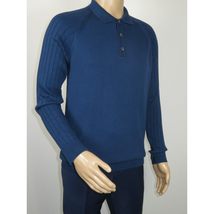 Men's Sweater Knit By BRANGO Turkey Polo Neck Cotton Blend 21220 Sax Blue image 9