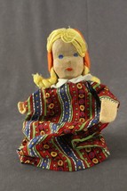 Vintage Artisan Toy Folk Art Carved Face Wood Blonde Hair Girl Hand Puppet - $17.87
