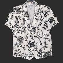 Sag Harbor Womens Blouse Size 16 Short Sleeve Button Front V-Neck White Black - £10.94 GBP