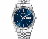Pulsar PXF303 Men&#39;s Dress Silver Stainless Steel Blue Dial Day Date Quar... - $110.00