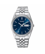 Pulsar PXF303 Men&#39;s Dress Silver Stainless Steel Blue Dial Day Date Quar... - £80.60 GBP