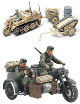 2 Tamiya Models - Motorcycle and Side and Kettenkraftrad with Infantry Cart/Demo - $24.74