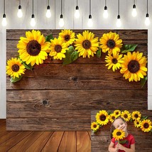 7X5Ft Sunflower Brown Wood Backdrops For Photography Rustic Child Baby Shower Bi - £19.17 GBP