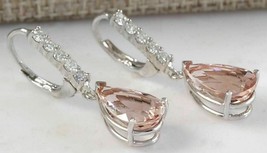 3Ct Pear Cut CZ Morganite Diamond Drop Dangle Earring 14K White Gold Finish - £105.78 GBP