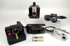 5 Vintage Cameras Brownie Hawkeye, Minolta, Polaroid One Step Display Lot Untest - £63.15 GBP