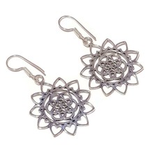 Heart Flower 925 Silver Overlay Handmade Artisan Designed Drop Dangle Earrings - £7.08 GBP