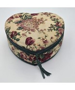 Vtg Heart Shaped Sewing Storage Box Basket Floral Tapestry Cottagecore - $30.75 CAD