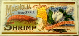 Postcard Magnolia Shrimp Can Label Replicas New Orleans Louisiana Biloxi - £10.44 GBP