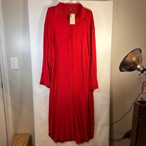 BTFBM Red Shirt Dress Long Sleeve Button Down Casual Midi Dress XL - $551.41 MXN