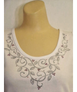 Christine Alexander White shirt tank top FITTED Size M pink &amp; silver vines - $1,284.70 MXN