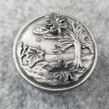 VTG Torino Autumn Tree Leaves Pewter Earring Brooch Pin Round Trinket Bo... - $10.21