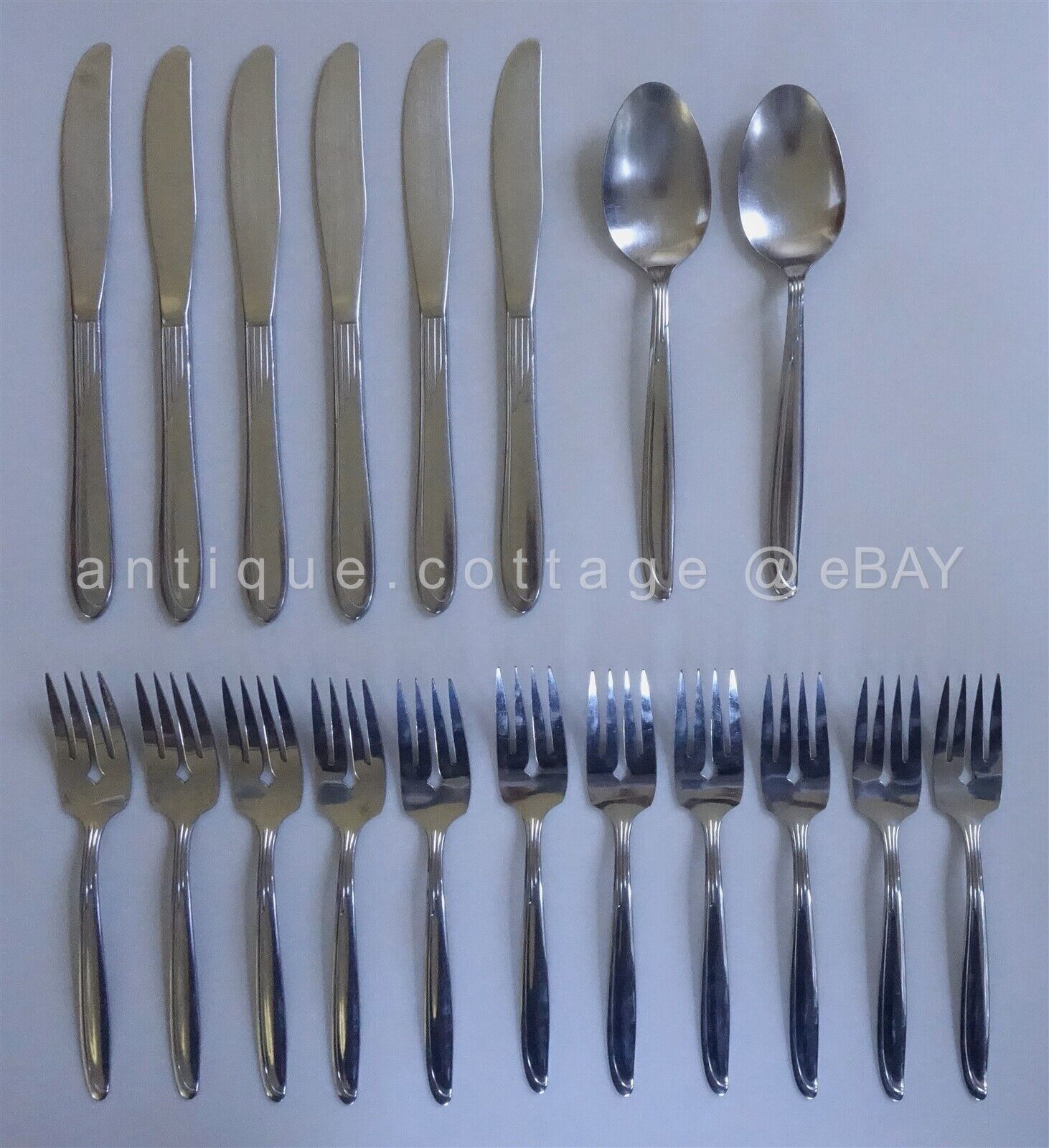 Primary image for vintage ONEIDA STAINLESS FLATWARE retro unknown pattern 19 FORK KNIFE SPOON