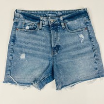 Old Navy O.G Straight High Rise Cut Off Womens Shorts Size 8 Blue Stretch Button - £15.32 GBP