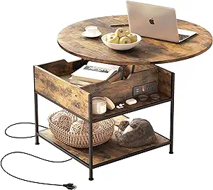 Modern Round Lift Top Coffee Table With Storage, Stylish Living Room Tab... - $240.99