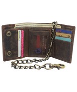 Brown Men&#39;s RFID Blocking Trifold  Leather Biker Chain Wallet W/ Snap Cl... - $39.36 CAD