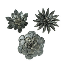 Set of 3 Galvanized Metal Flower Wall Sculptures Home Decor 10 Inches High - £23.35 GBP
