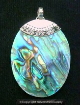Paua abalone shell oval pendant Bali handmade sterling silver hinged bail FJ011 - £23.32 GBP