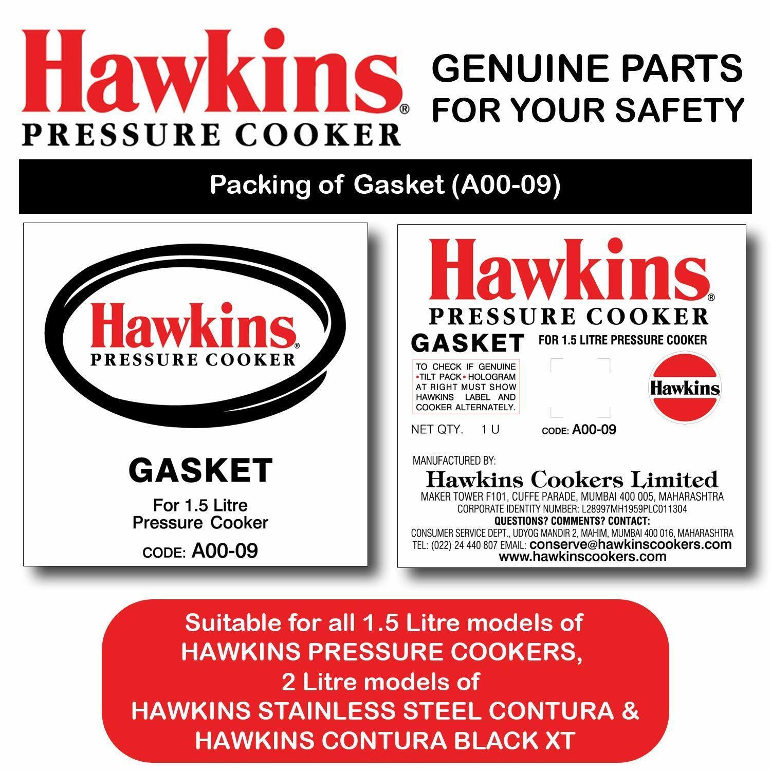 Primary image for Hawkins Rubber Gasket A00-09 for 1.5Lt Cooker 1 Piece FREE SHIP