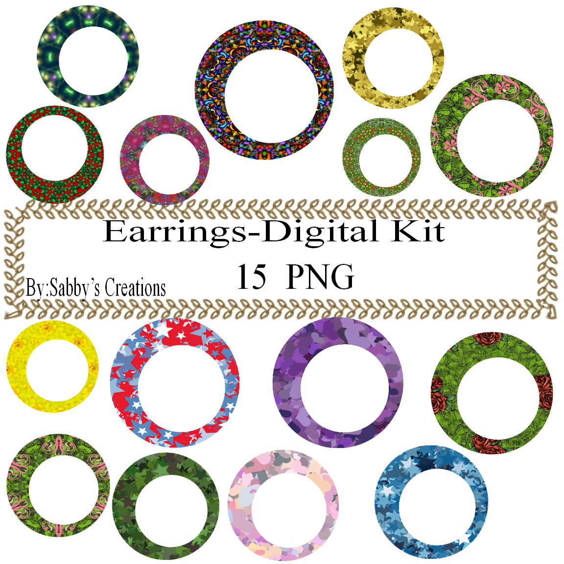 Earring Digital Kit-4th of July-Star-Art Clip-Jewelry-T shirt-Notebook-Scrapbook - $1.25