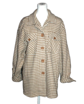 AUTOMET Women&#39;s Peacoat Jacket Long Sleeve Tan &amp; White Check Lightweight... - £21.23 GBP