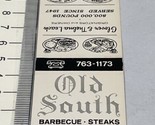 Matchbook Cover  Old South Barbecue • Steaks  restaurant Panama City, Fi... - £9.73 GBP